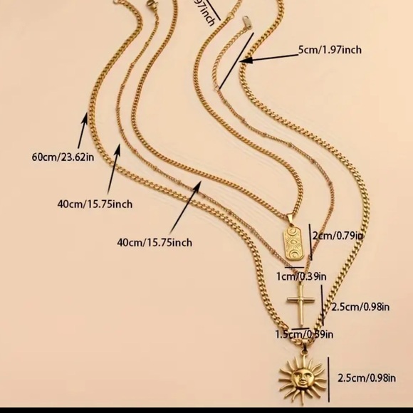 “ Golden Hour “  18k Gold Necklace Stack Set 3 piece Stacker  Sun Moon Cross - Picture 3 of 6